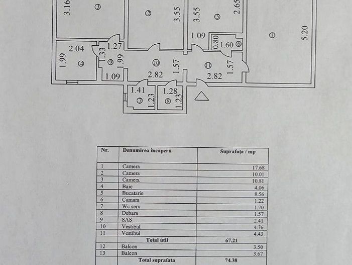 74 mp, 3 camere, 2 băi, 2 balcoane – 8 min până la metrou - comision 0 - Poză 14