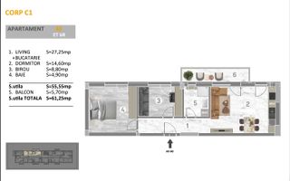 Apartament 3 camere, imobil de locuinte premium, Drumul Binelui - Schiță 7