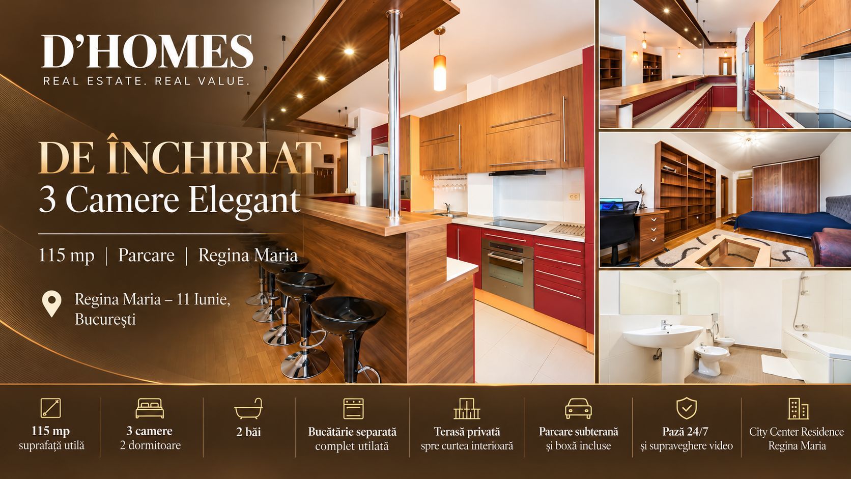 De Închiriat | 3 Camere Elegant | 115 mp | Parcare | Regina Maria - Poză 1
