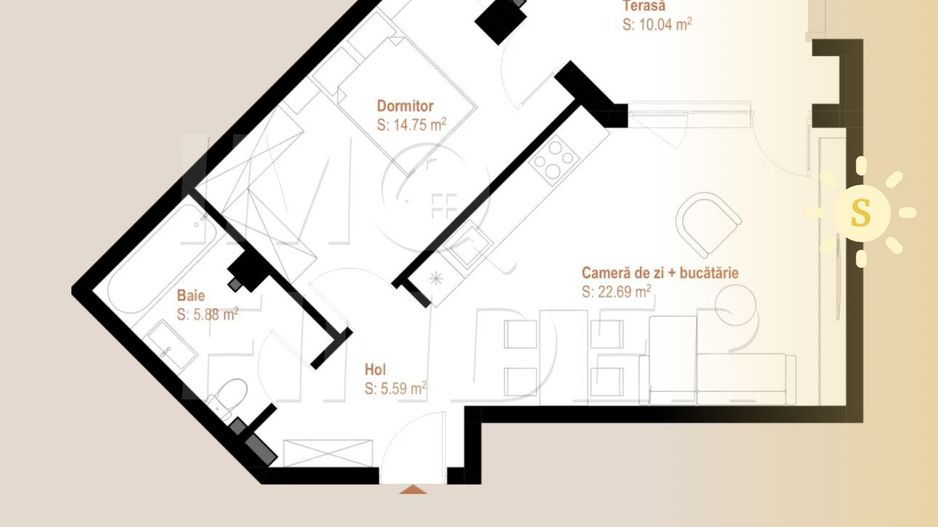 COMISION ZERO - 2 camere 49 mp+ 10 mp terasa, zona VIVO, cu CF - Poză 2