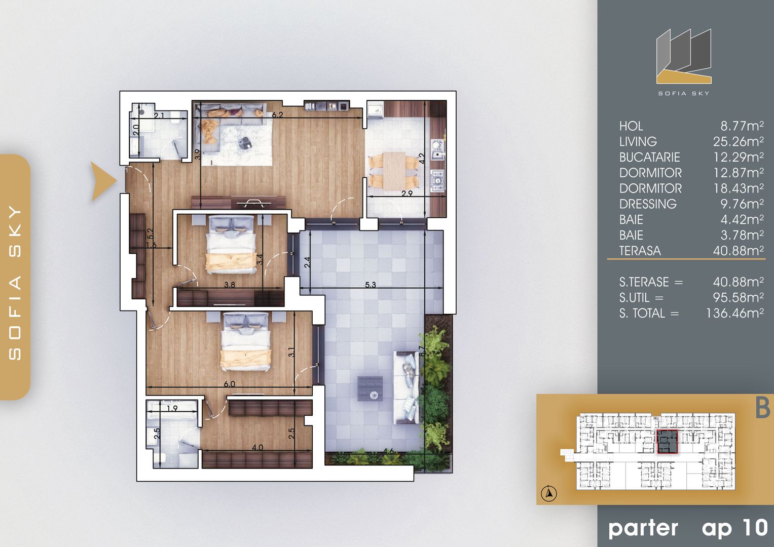 3 camere spatios cu terasa si dressing Titan Pallady  700 m Metrou Nicolae Teclu - Schiță 2