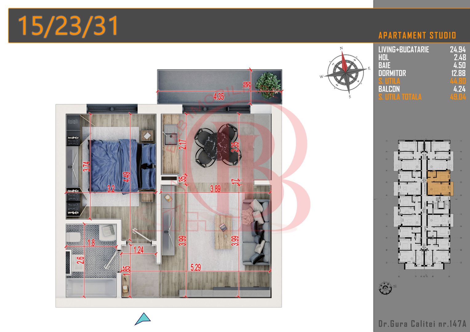 Apartament Finalizat 2 camere Parcare Inclusa Th. Pallady - Schiță 11