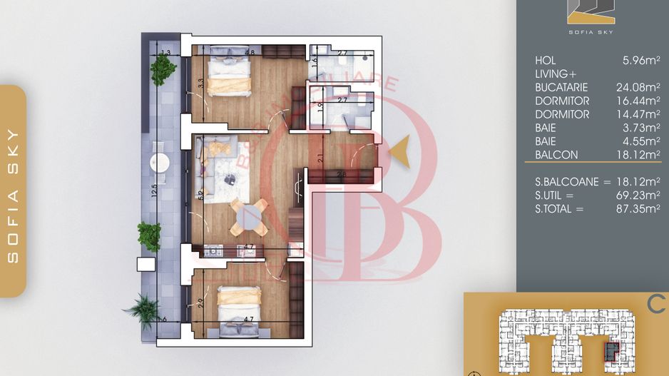 Apartament 3 camere cu 2 bai Finalizat 7 min Metrou Teclu - Schiță 4
