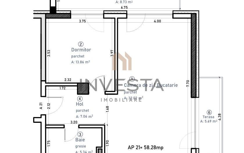 Apartament 2 camere cu 2 terase, parcare subterana, bloc nou Buna Ziua - Schiță 14