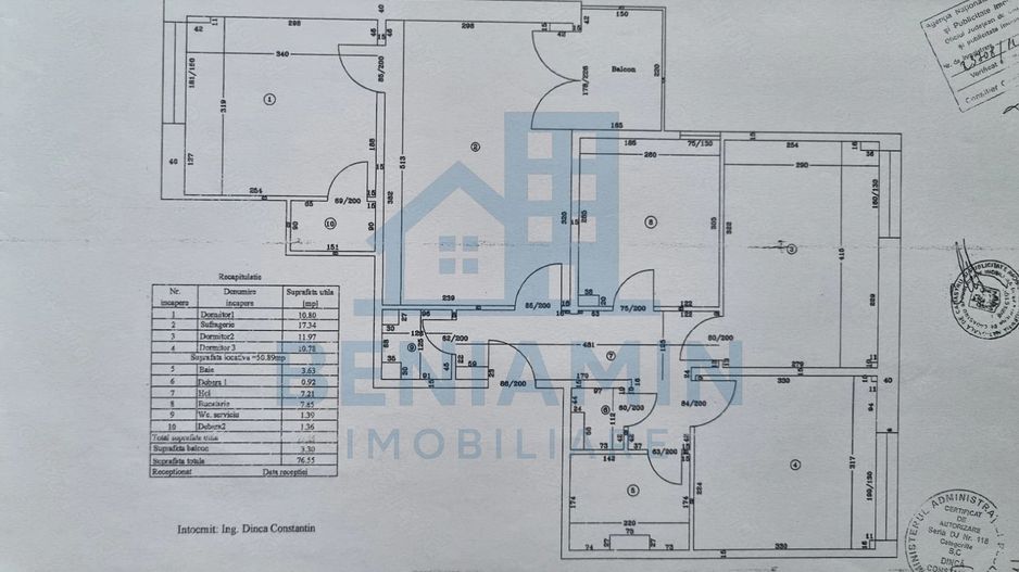4 camere - 2 bai - 77 mp - investitie - Rotonda - Schiță 1