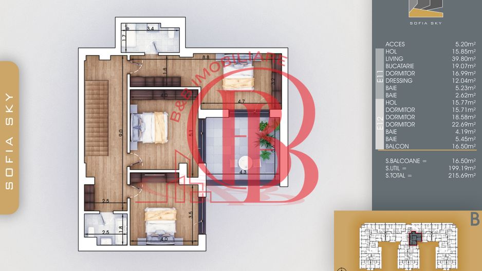 Th. Pallady 5 camere Duplex | Living 40mp | Dormitor 19mp - Schiță 3
