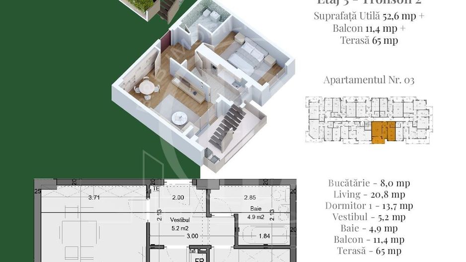 Apartament 2 camere cu Rooftop Privat Nicolae Teclu - Schiță 2