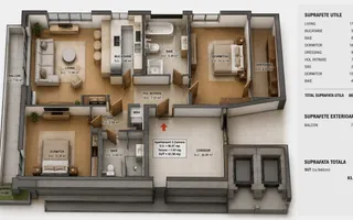 Apartament 3 camere + Dressing Unirii |Imobil 2020 |Mobilat Lux |Loc de parcare - Schiță 34
