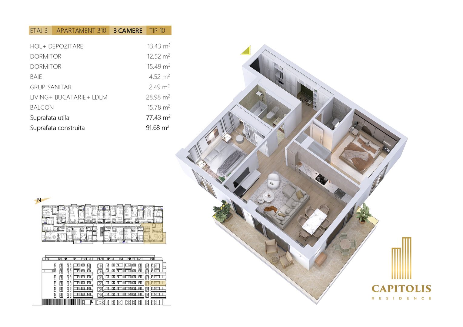 DEZVOLTATOR: Apartament cu 3 camere, Capitolis Residence, Tractorul - Poză 2