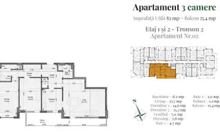 Apartament 3 Camere, 83 mp + Balcon 15 mp, Finisaje Premium - Schiță 15
