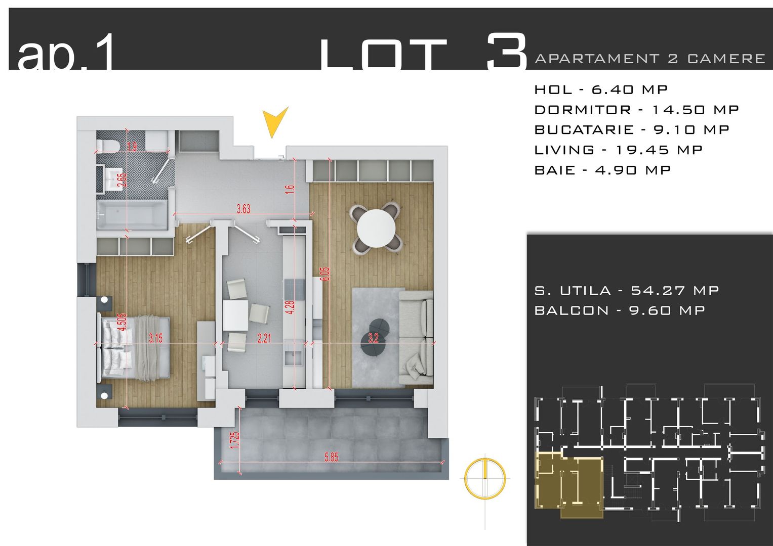 2 camere decomandat -parcare inclusa -Pallady - Schiță 13