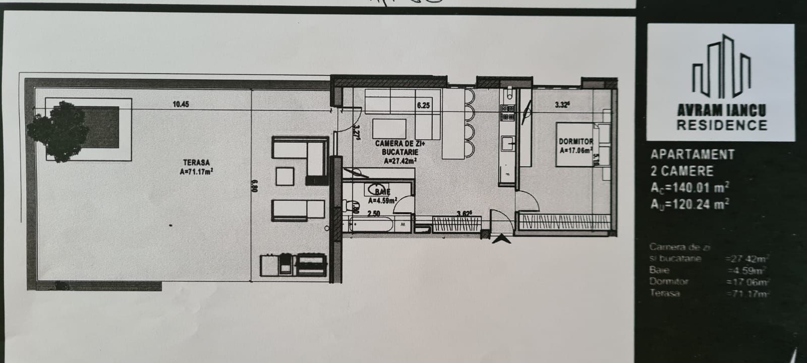 Apartament 2 camere cu terasa panoramica 71 mp | Avram Iancu Residence | Parcare - Schiță 26