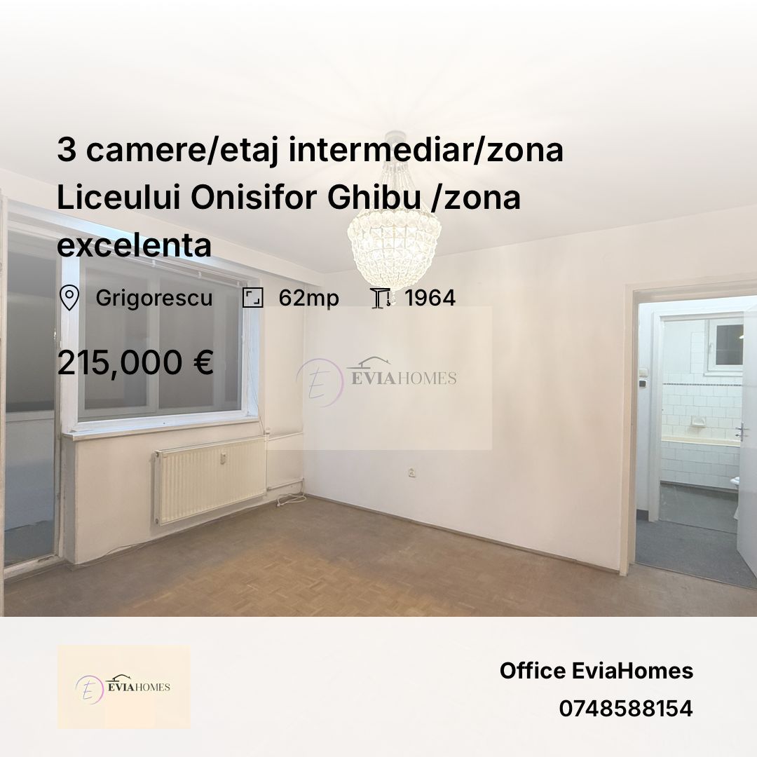 3 camere/etaj intermediar/zona Liceului Onisifor Ghibu /zona excelenta - Poză 1