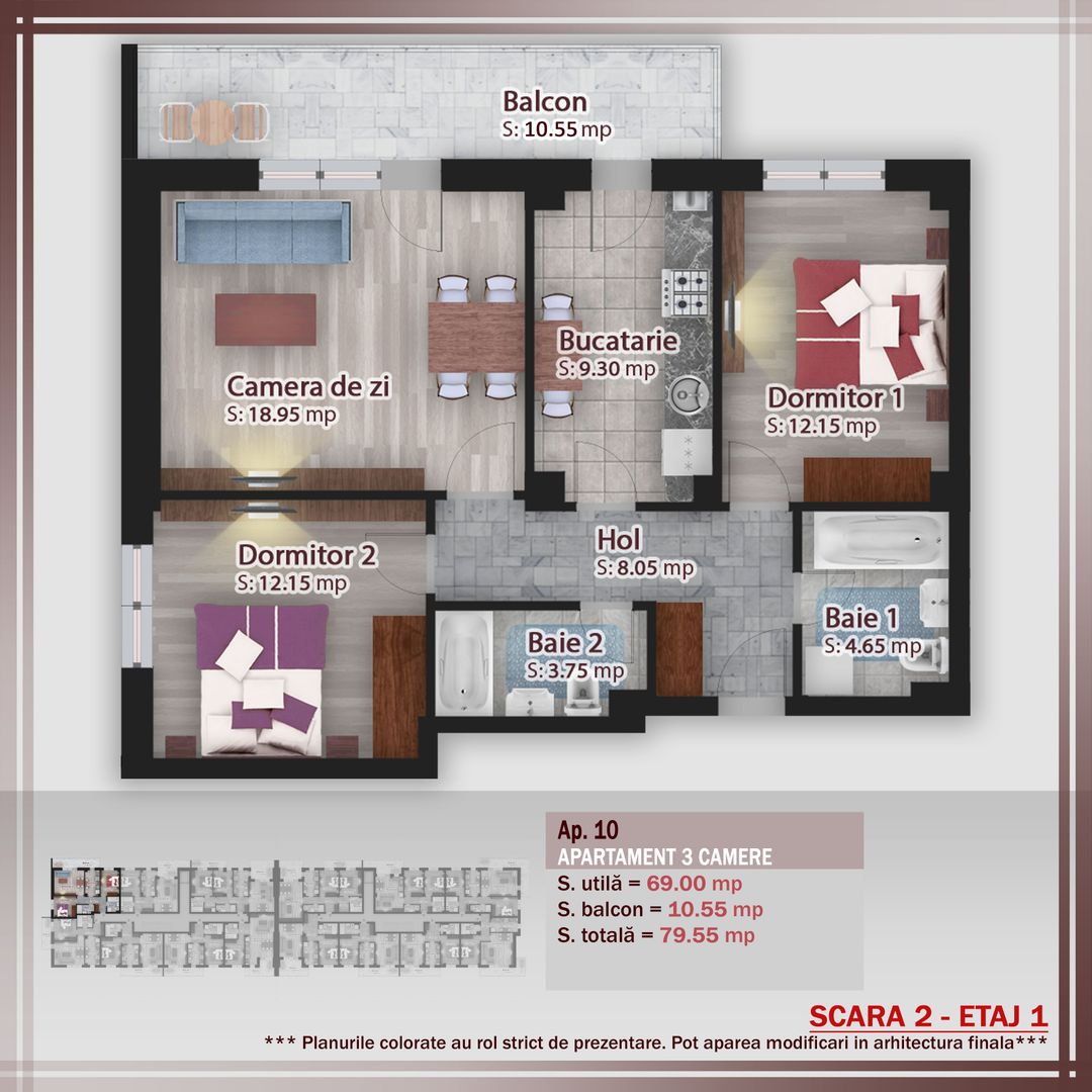 3 camere parcare bonus  -oferta lansare proiect Pallady - Schiță 7