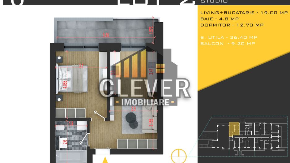 Studio 2 camere Ideal Investitie - Comision 0 - Th. Pallady - Schiță 14