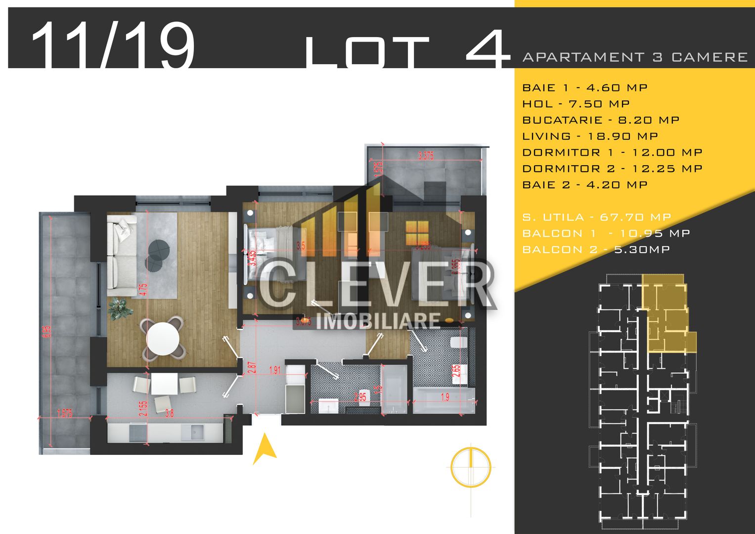 3 camere | 83,95 mp total | 2 balcoane | Pallady | Comision 0% - Poză 1