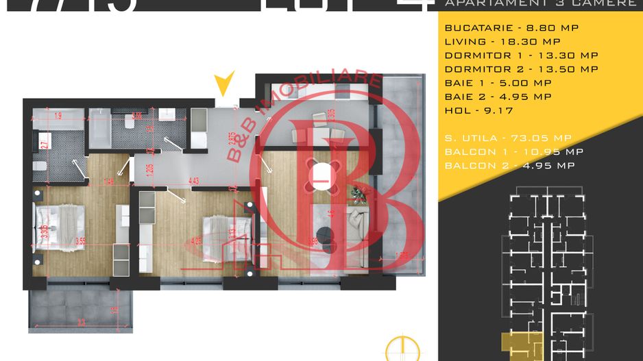 3 camere decomandat Titan Pallady  Metrou Nicolae Teclu - Schiță 13