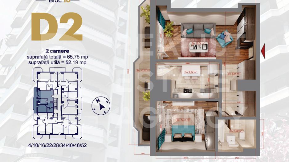 Apartament cu 2 camere, de tip D2 - Royal Town Copou - Poză 1