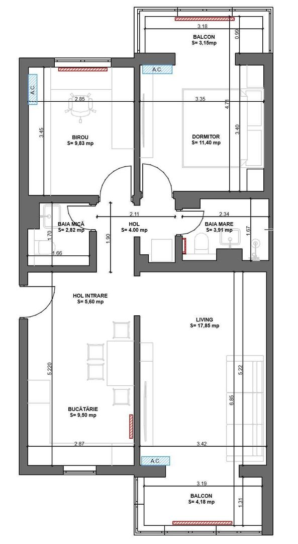 Bucovina | 3 Camere | Decomandat | Etaj Intermediar. - Schiță 8