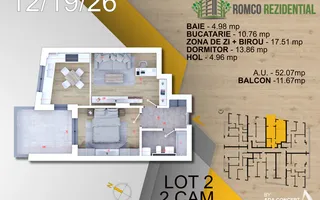2 camere, incalzire in pardoseala, panouri solare – Pallady - Schiță 15