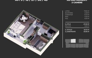 Apartament 2 camere – Vision Residence Brâncoveanu 2, Sector 4 - Schiță 1