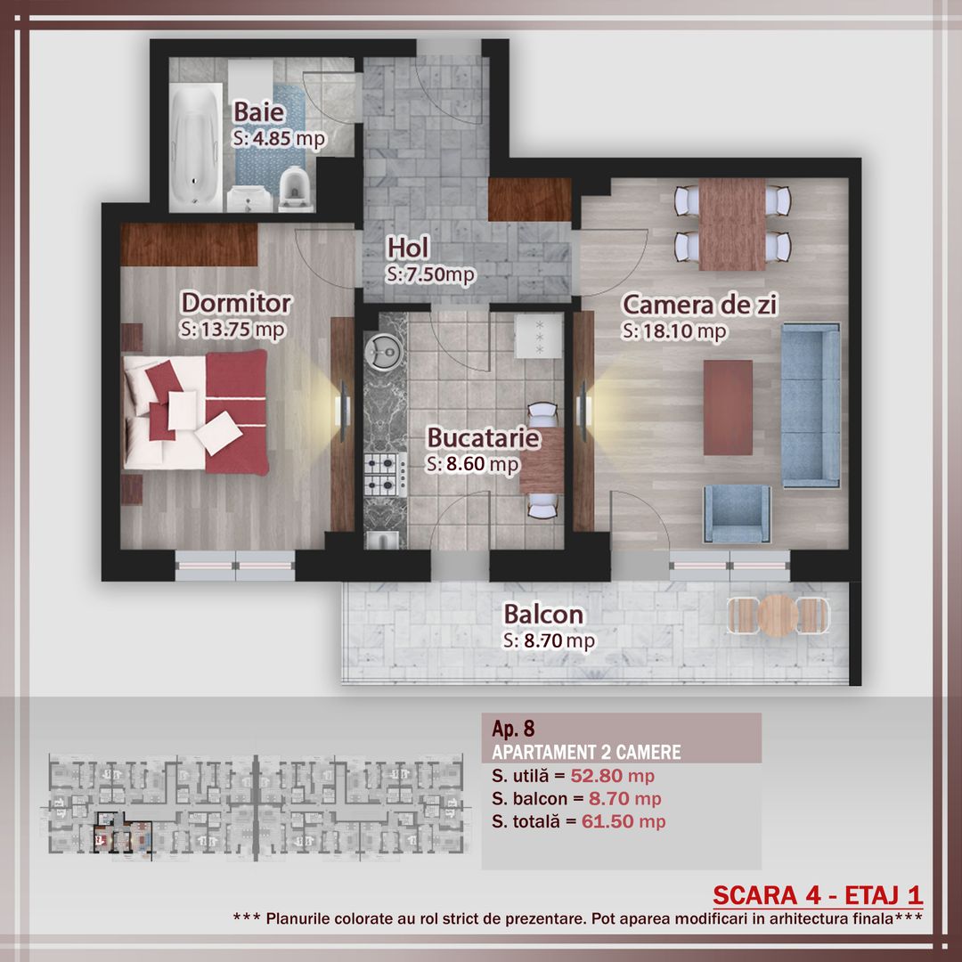 2 camere decomandat -oferta lansare proiect Pallady - Schiță 1