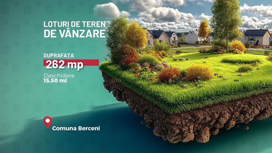 Teren intravilan 262 mp, deschidere 15.50 ml – Comuna Berceni-Vidra - Poză 1