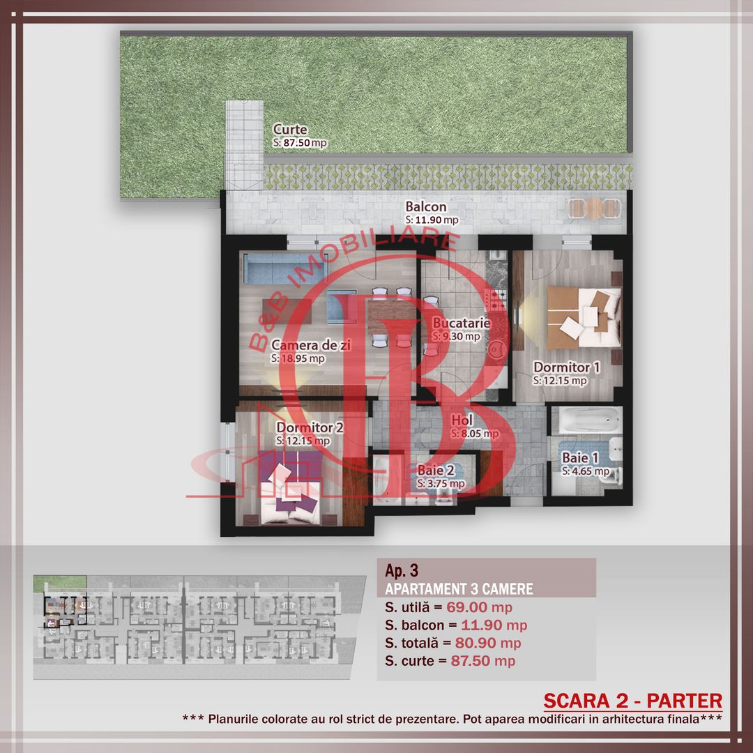 Casa ta la bloc-Apartament 3 camere cu Gradina 99mp - Schiță 10