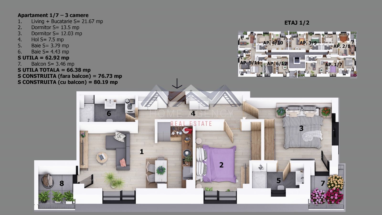 Apartament 3 camere Otopeni central | bloc cu lift, parcare - Schiță 11