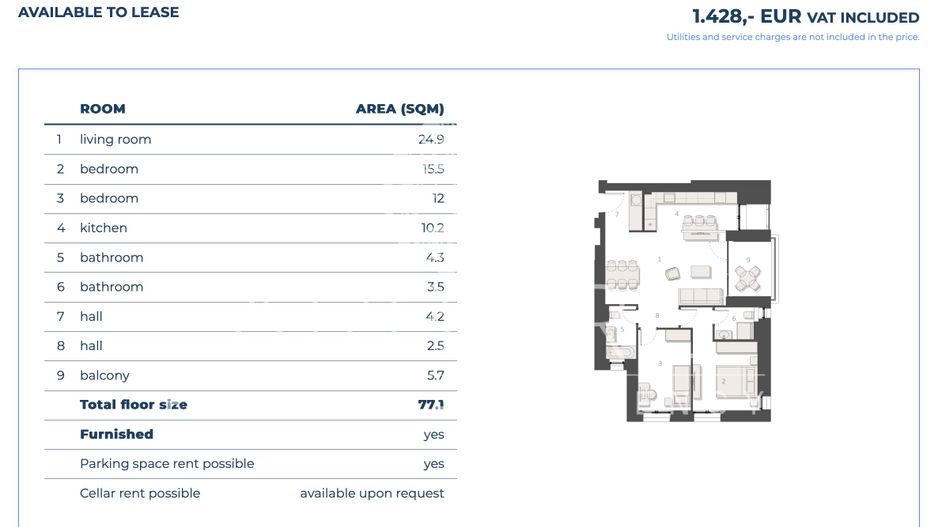 3 premium rooms | 77.1 sq m + balcony | Promenada – Floreasca Nord - Poză 12