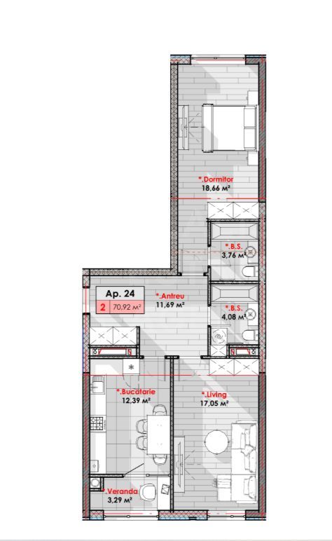 Vânzare, apartament, 2 camere, str. Tudor Vladimirescu, Râșcani - Schiță 2