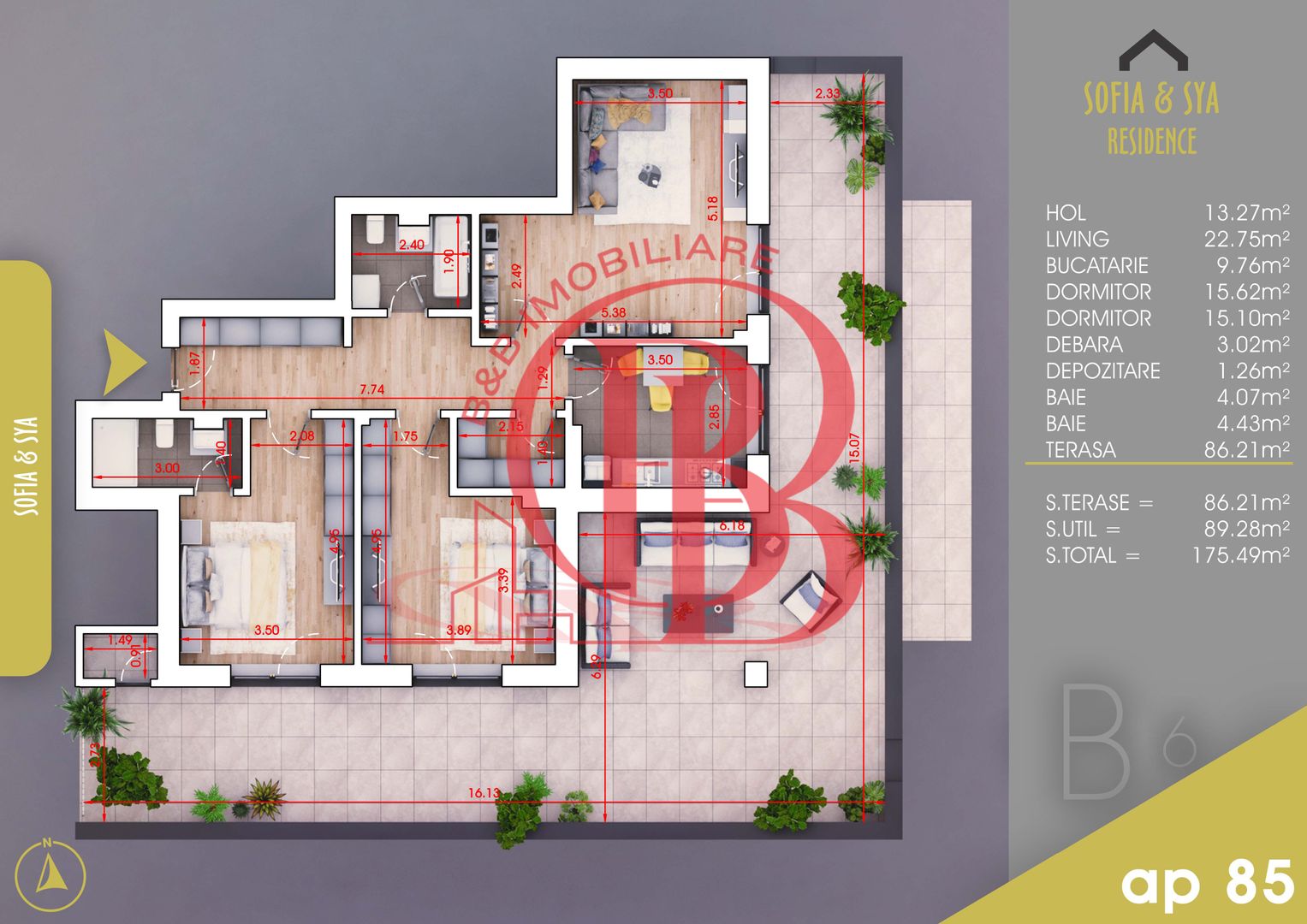 3 camere cu Terasa Parcare Gratis Titan-Pallady-M. Teclu - Schiță 2