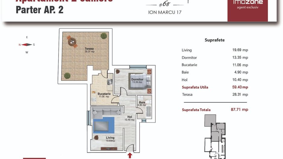AP. 2 CAMERE, 88 MP, TERASA, DUMUL TABEREI - PLAZA MALL,  COMISION 0%! - Poză 5