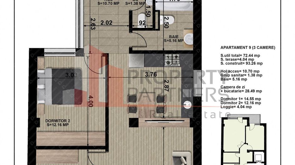 Apartament 3 camere - Matei Voievod 114. Comision 0 - Schiță 13