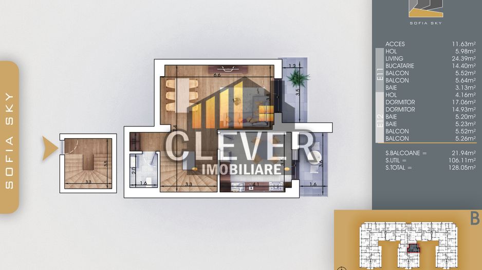 Duplex 3 camere 128 mp, 3 bai, Finalizat, 700m Metrou Nicolae Teclu - Schiță 3