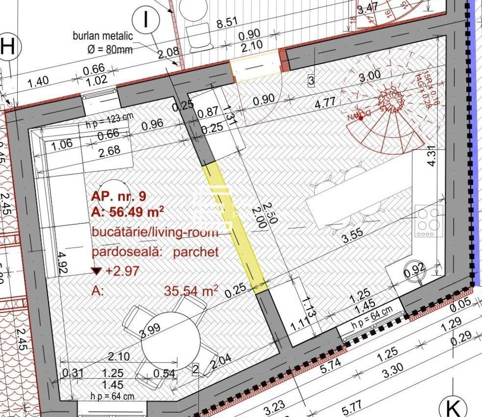 Apartament 2 camere, 56,5 mp, etaj 1, la cheie, Sibiu – zonă centrală - Schiță 6