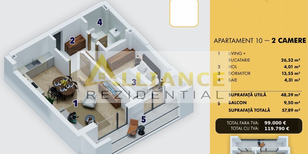 Apartament 2 camere de vanzare | Ansamblu nou | Comision 0% - Poză 2
