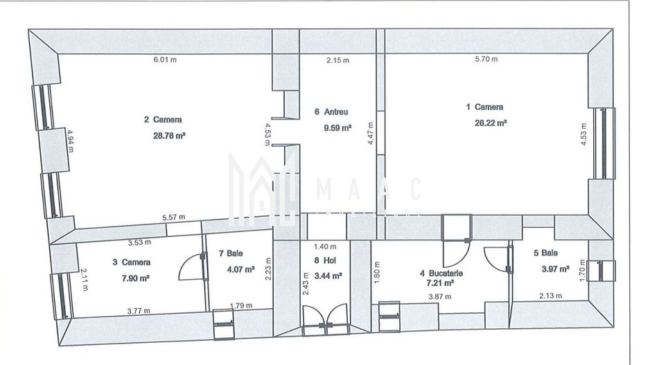 Apartament superb 3 camere 91 mpu zona Ultracentrala - Schiță 2