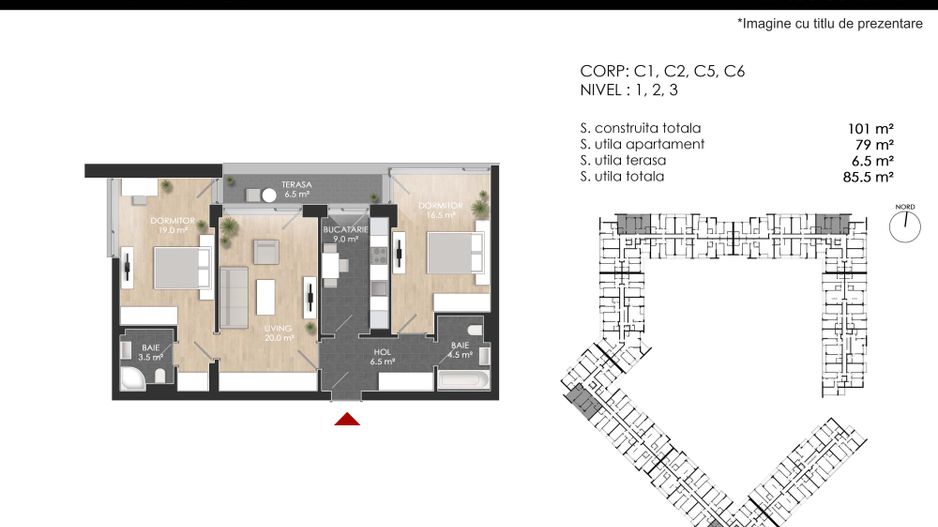 3 camere nou Finisat la cheie - 79 mp SU - Sector 1 - Schiță 22
