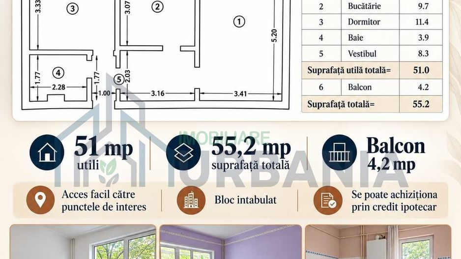 Apartament 2 camere decomandat, 51 mp utili + balcon, Iași - 120.000 € - Poză 1