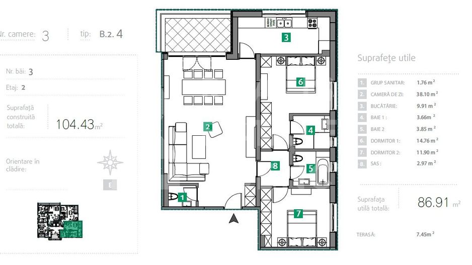 Apartament cu 3 camere, în zona Sisești, Sector 1 - Schiță 8