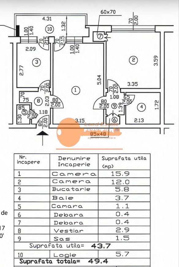 Apartament 2 Camere Complet Renovat | Ștefan cel Mare – Parcul Circului - Schiță 7