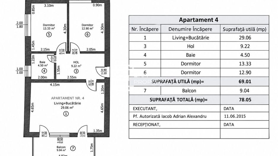 Apartament 3 camere | 69 mpu + balcon 9 mp | 2 parcări | Cartierul Arhitecților - Schiță 11