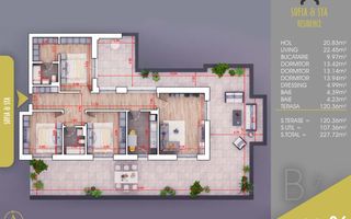 4 Cam,Terasa 120 Mp, Parcare Inclusa, Titan-Pallady,Metrou - Poză 3