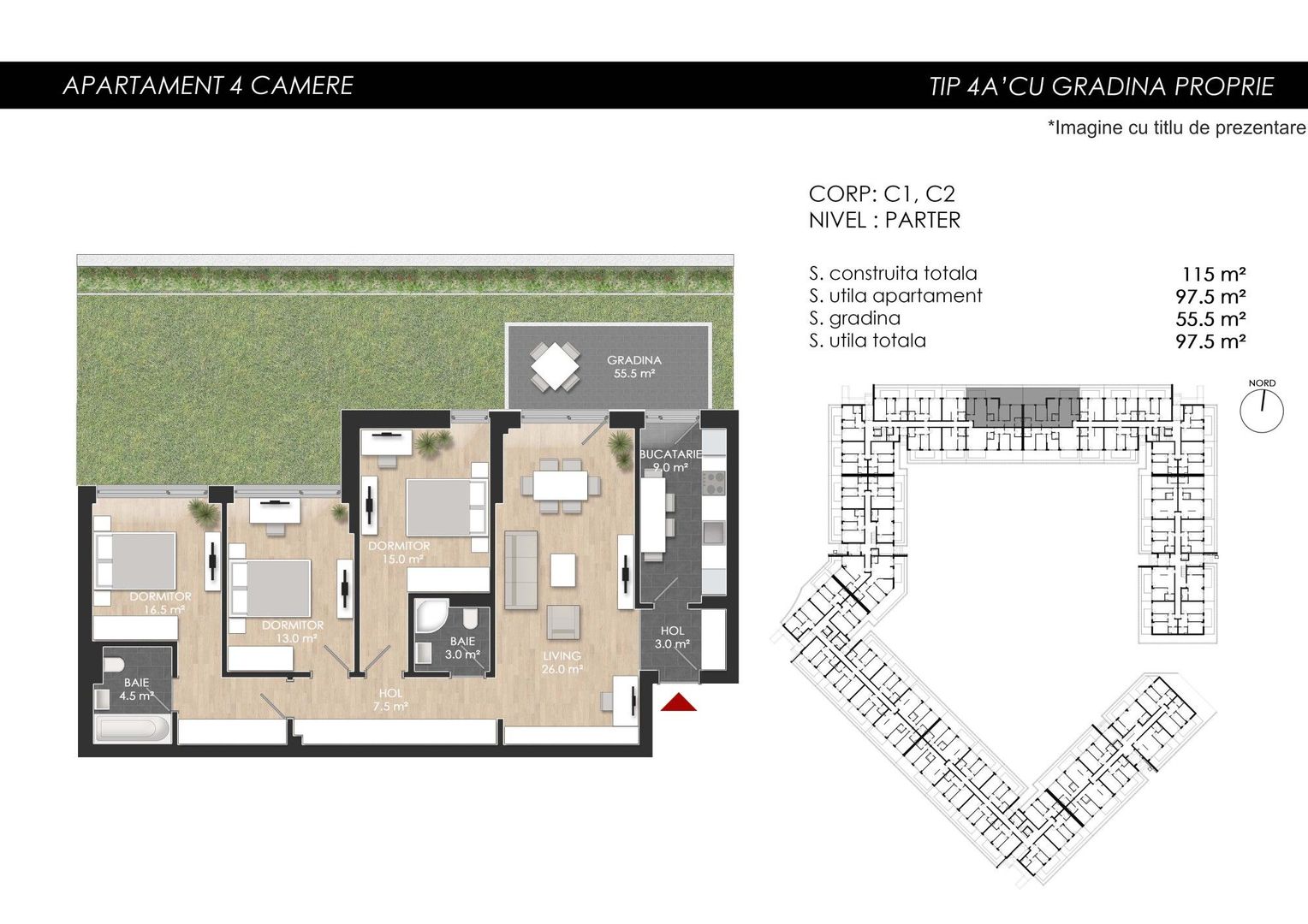 Apartament 4 camere Decomandat + Grădină Proprie - Atria Urban Resort - Poză 15
