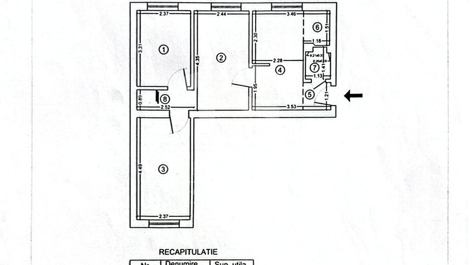 Apartament intim de 3 camere, complet mobilat și utilat + centrala - Schiță 16
