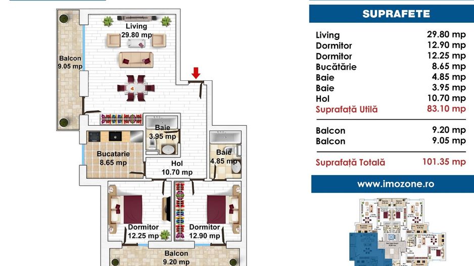Drumul Taberei, 3 camere, 2 bai, 101mp utili,bucatarie inchisa, centrala proprie - Poză 1