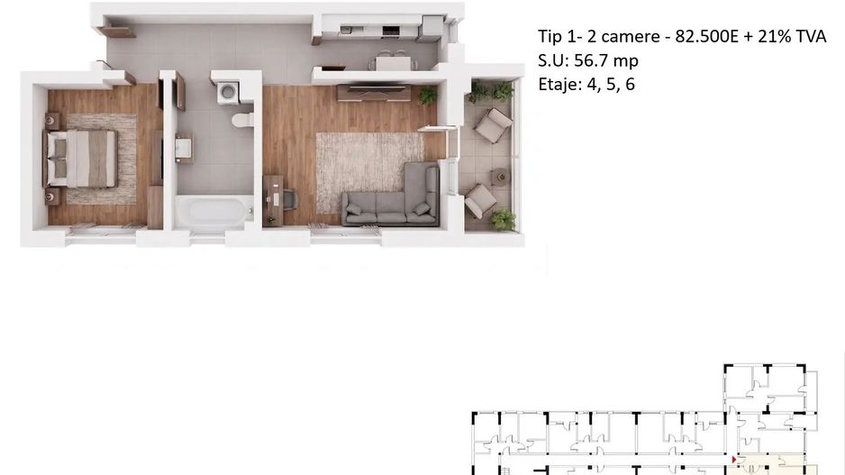 Apartamente 2 camere PLATINUM RESIDENCE Faza 3 - 2026 - Grand Arena - Schiță 32