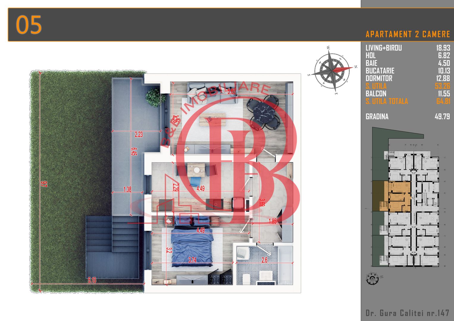 2 camere  cu gradina parcare bonus  - Titan - Pallady - Schiță 6