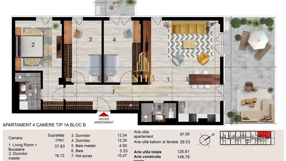Apartament 4 camere, 2 bai, terasa 20 mp - Metrou Sisesti, Comision 0 - Poză 1